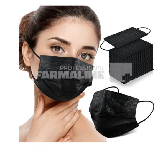 Masca faciala 3 pliuri, tip II R, neagra Mediguard 50 bucati