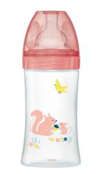 Biberon cu functie senzoriala si tetina plata anti-colici 0-6 luni Gradina Debit 2, 270ml, Dodie