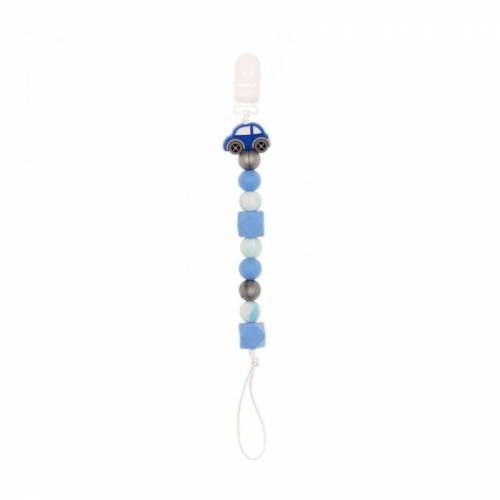 Coccorito Colier pentru suzeta din silicon, masina bleu, 1 bucata