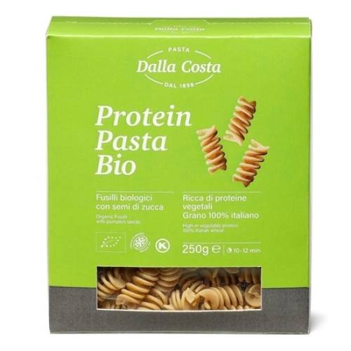 Paste proteice bio fusilli cu seminte de dovleac, 250g, Dalla Costa