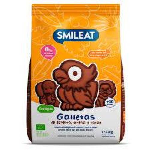 Biscuiti in forma de animalute, din grau spelta si cacao, + 10 luni, eco-bio, 220 g, Smileat