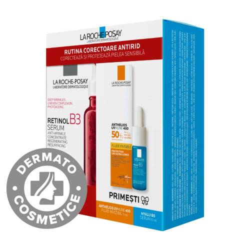 Pachet Serum Retinol B3 30ml + Anthelios Age Correct SPF50 15ml + Mela B3 Serum 10ml, La Roche-Posay