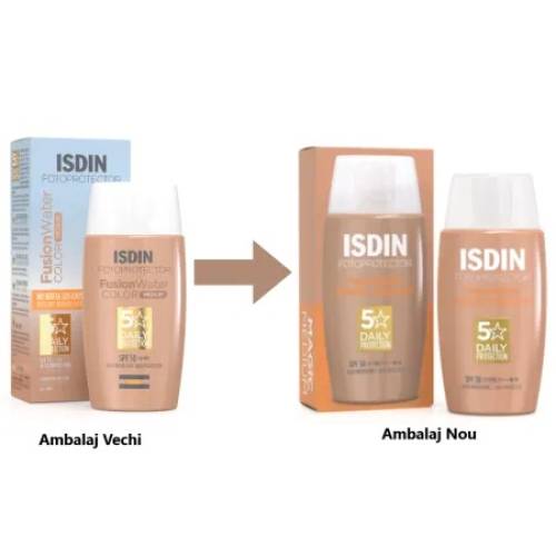 Crema solara pentru fata cu SPF 50 Fusion Water Color Medium, 50 ml – Isdin