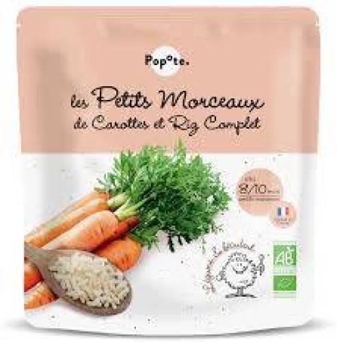 Mancare bucatele mici cu 48% morcovi si orez brun, +8/10 luni, eco-bio, 190 g, Popote