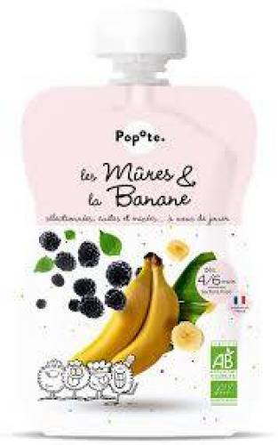 Piure cu 51 % mere si 43 % banane, + 4 luni, eco-bio, 120 g, Popote
