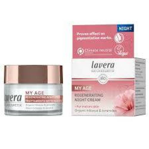 Crema de noapte regeneratoare cu hibiscus organic si ceramide, My Age, 50 ml, Lavera