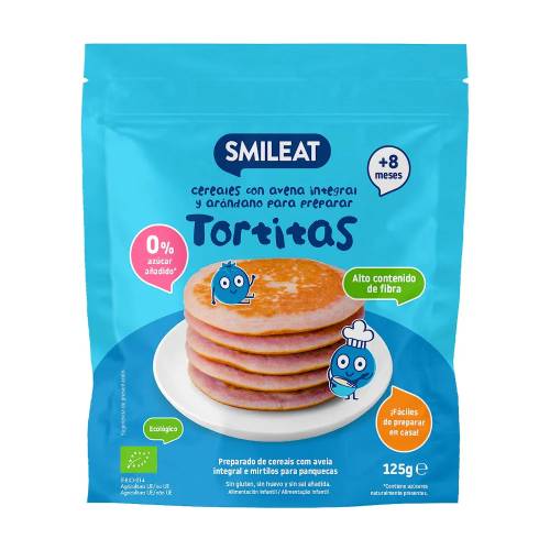 Cereale cu ovaz integral si afine pentru clatite, + 8 luni, 125 g, Smileat