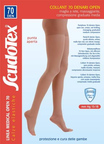Scudotex 822 Ciorapi compresivi pantaloni fara varf, compresie medie 70 DEN, Nero, marimea 2-S