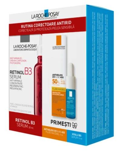 Pachet Serum Retinol B3 30ml + Anthelios UVmune 400 SPF50 15ml + Ser Hyalu B5 10ml, La Roche-Posay