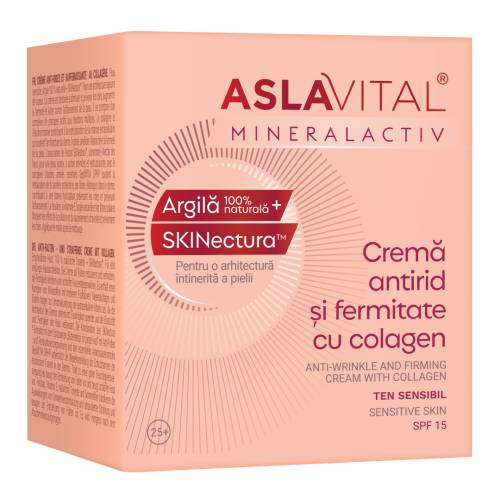Crema antirid și fermitate cu colagen, SPF15, ten sensibil, 50ml, Aslavital
