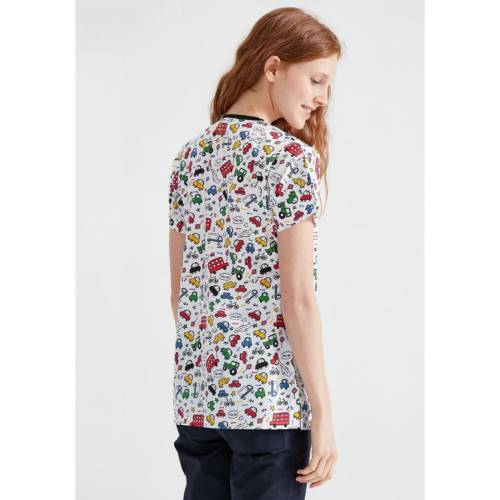 Bluza medicala alba cu imprimeu, Model Masinute - L