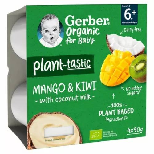 Desert bio mango, kiwi si cocos +6 luni, 4x90g, Gerber