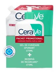 Cerave Pachet Gel Curatare Spumant,473ml + Refill Gel Curatare Spumant,473ml