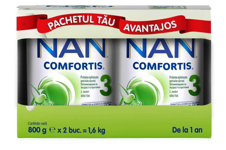 Nestle Nan 3 Comfortis, 2 x 800g, Lapte praf copii 1-2 ani | Pachet avantajos