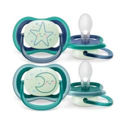 Avent Suzete fosforescente Ultra Air, 6-18 luni, Verde si Albastru, SCF376/13, 2 bucati