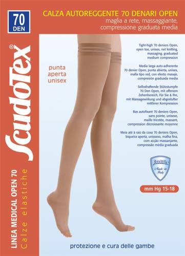 Scudotex 823 Ciorapi medicali coapsa, varf deschis, compresie medie 70 DEN, Daino, marimea 6-XXL