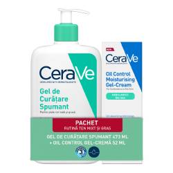 Pachet Gel spumant de curatare, 473ml + Gel-crema cu efect hidratant, 52ml, CeraVe