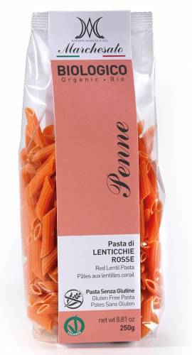 Penne din linte rosie, fara gluten, eco-bio, 250g - Marchesato