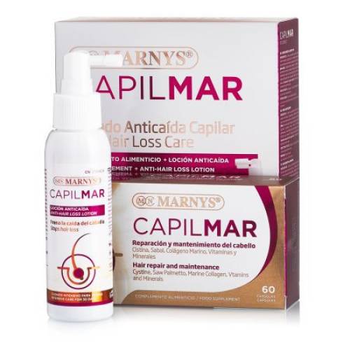 Capilmar 60 capsule + Capilmar Lotiune 100 ml Pachet Tratament complet impotriva caderii parului Marnys