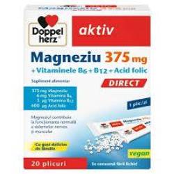 Magneziu 375 mg Direct, vitamina B6, B12 si Acid Folic, 20 plicuri, Doppelherz