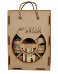 Set cadou cutie lemn Sampon Gel de dus si Sapun cu ulei de argan, Argana