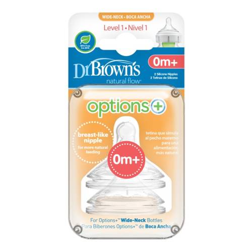Tetine gat larg Options+ Nivel 1, 2 bucati, Dr. Brown's