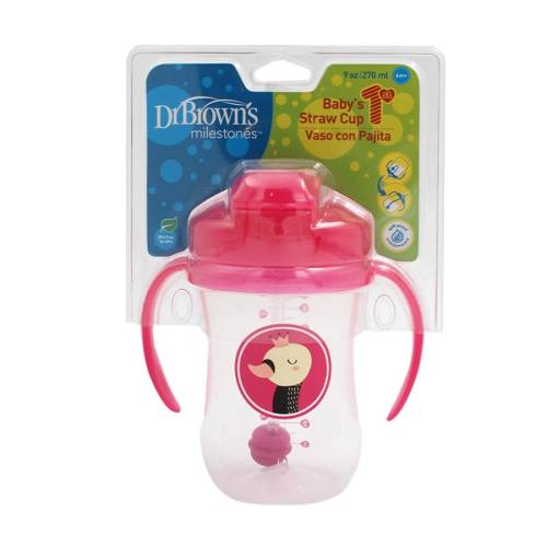 Prima canita cu pai a bebelusului roz, 270ml, Dr. Brown's