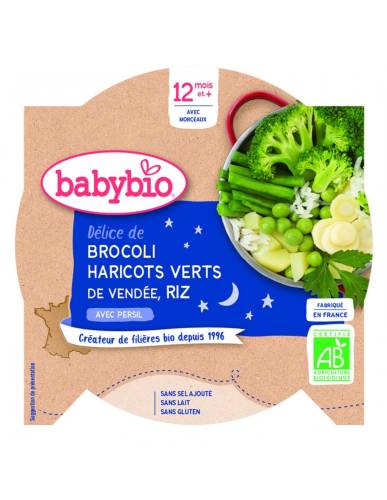 Meniu brocoli, fasole verde si orez Bio, 230g, BabyBio