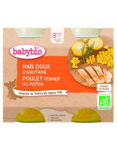 Piure de porumb dulce si pui Bio, 2 x 200g, BabyBio