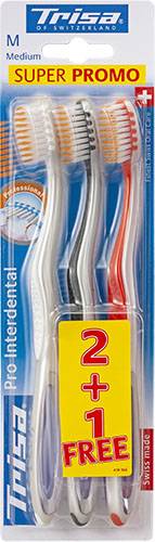 Pachet Periute de dinti Pro Interdental Promo Medium 2+1 Gratuit, 3 periute, Trisa