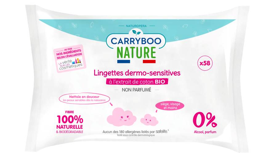 Servetele umede hipoalergenice fara parfum si cu extract de bumbac, 58 bucati, Carryboo