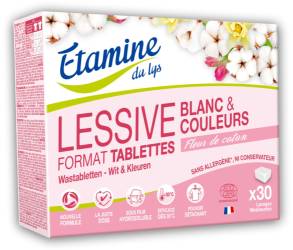 Tablete bio pentru rufe albe si colorate cu parfum de flori de bumbac, 30 bucati, Etamine